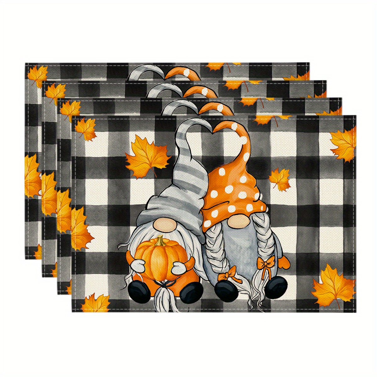 TEMU Sm:)e Pumpkin Maple Leaf Fall 1pc Table Runner 13x72 Inch And 4pc Mats 12x18 Inch, Autumn Kitchen Dining Table Funky Home Decoration For Outdoor Home Party Funky Home Decor