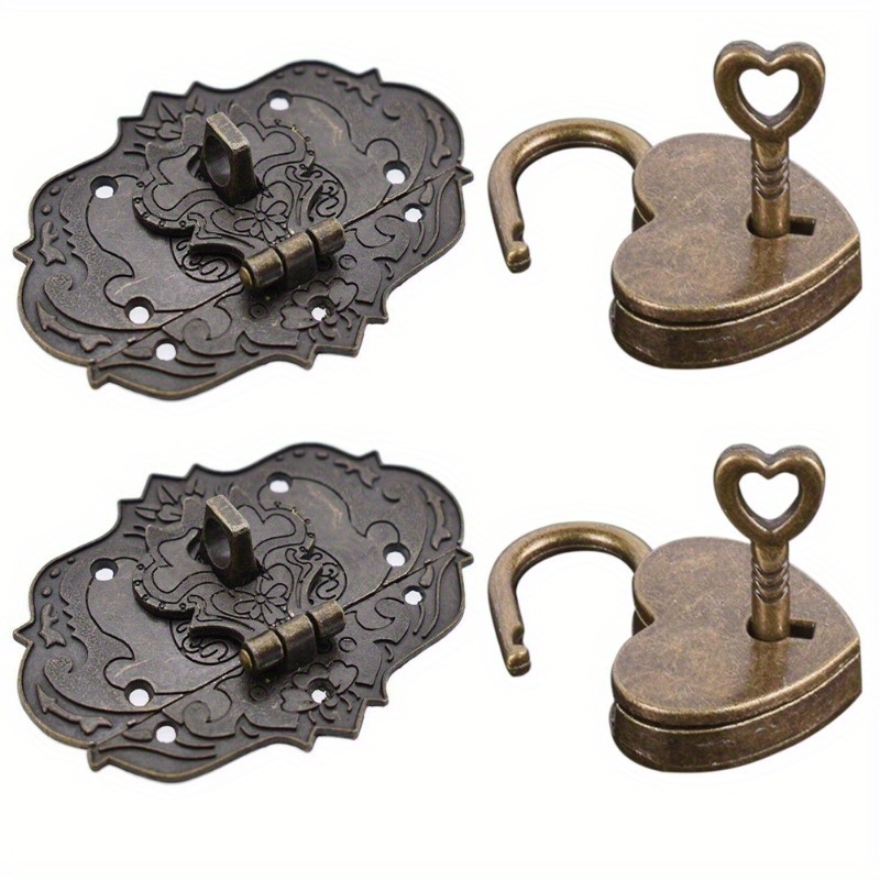 

2 Sets Antique Brass Alloy Case Hasps, Decorative Jewelry Gift Lock, Vintage Suitcase Clasp With Screws