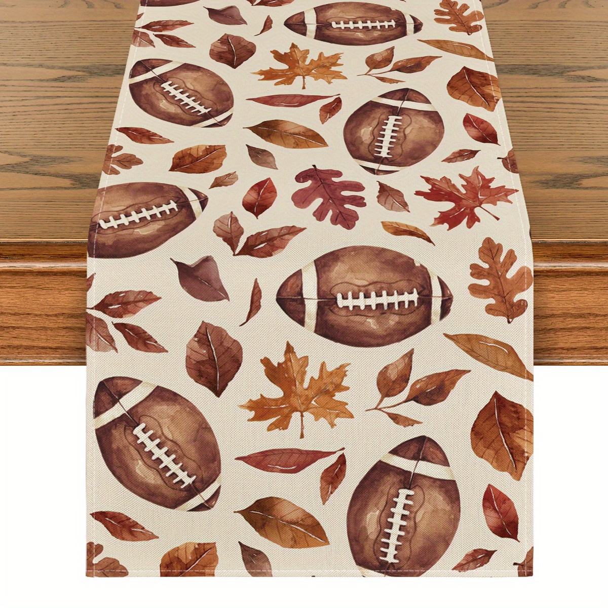 TEMU Sm:)e Rugby Maple Leaves Football Fall 1pc Table Runner 13x72 Inch And 4pc Mats 12x18 Inch, Seasonal Harvest Autumn Kitchen Dining Table Funky Home Decor For Home Party Funky Home Decoration