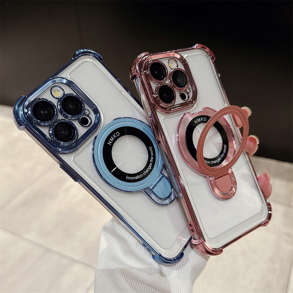 

Clear Phone Case For Iphone 15 14 14 15 Plus With Magnetic Bracket Holder Shockproof High Acrylic Back Panel High Glass Lens Film Protective Mobile Phone Shell