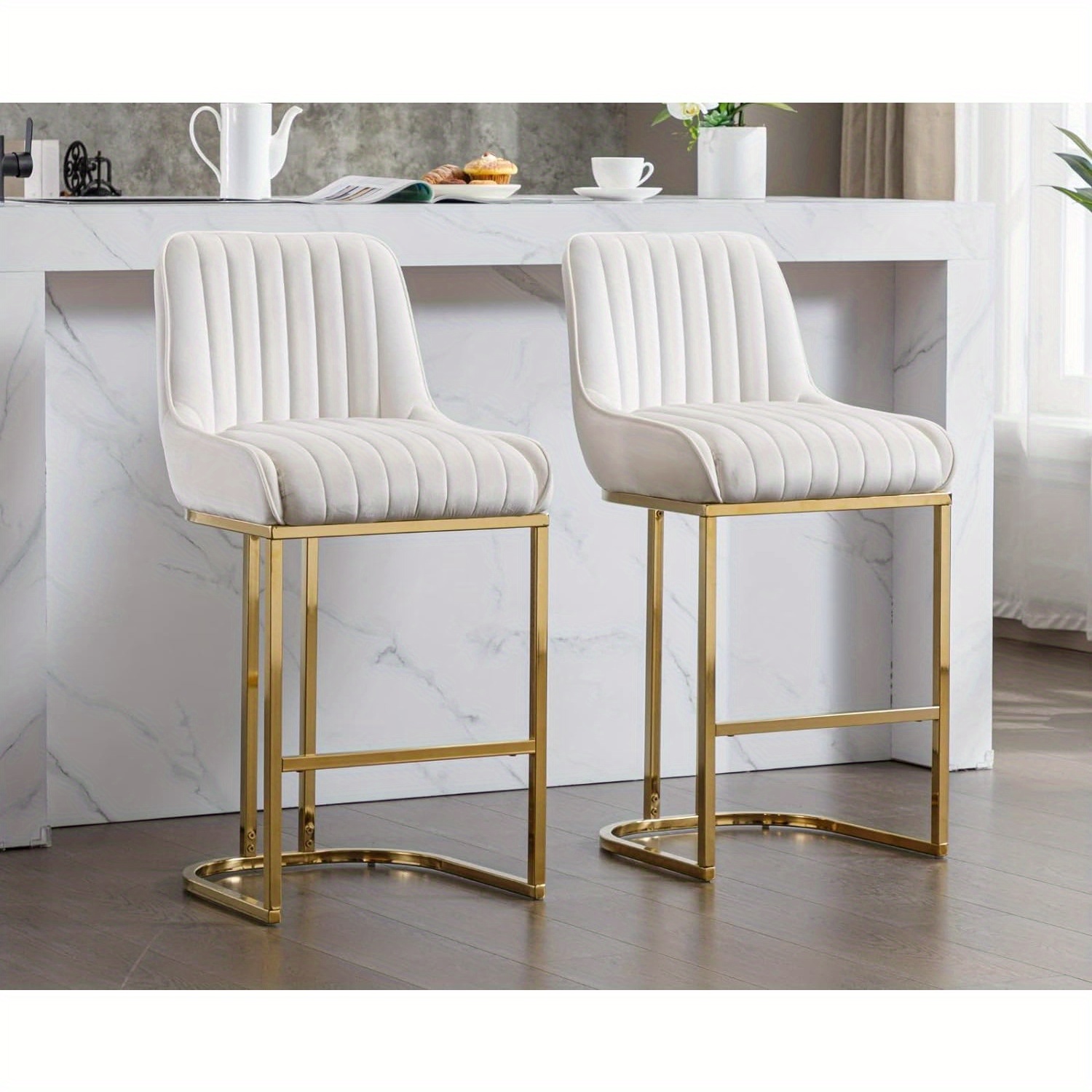 

2 Pcs Modern Counter Height Bar Stools With Back And Elegant Bar Chairs For Kitchen Island/restaurant/pub