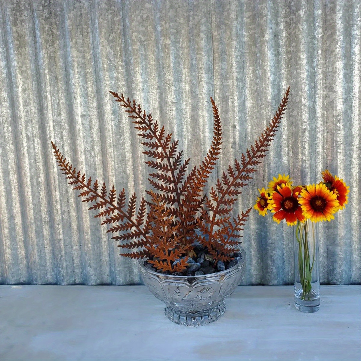 

1pc Rusted Iron Fern Fronds Bouquet Stake - Outdoor Metal Plant Pot Ornament For Garden Decor - Rusty Fern Plant Stake For Christmas, Halloween, Thanksgiving - No Electricity Needed Decorative Art