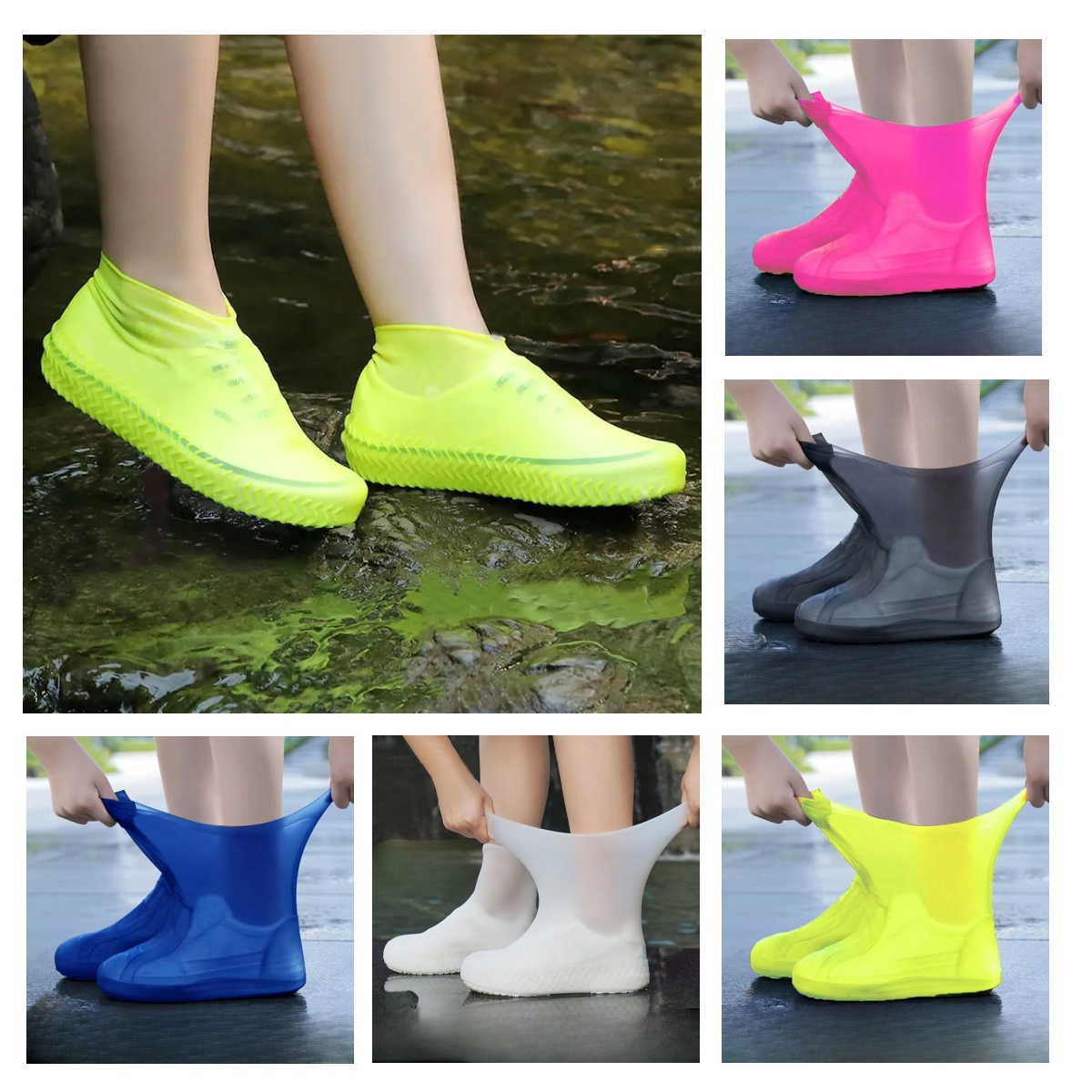 

6 Pair Of Outdoor Latex Rain Boots Waterproof Shoe Cover That Can Be Reused For Rain Prevention. Multiple Colors To Choose From, Durable 3pair