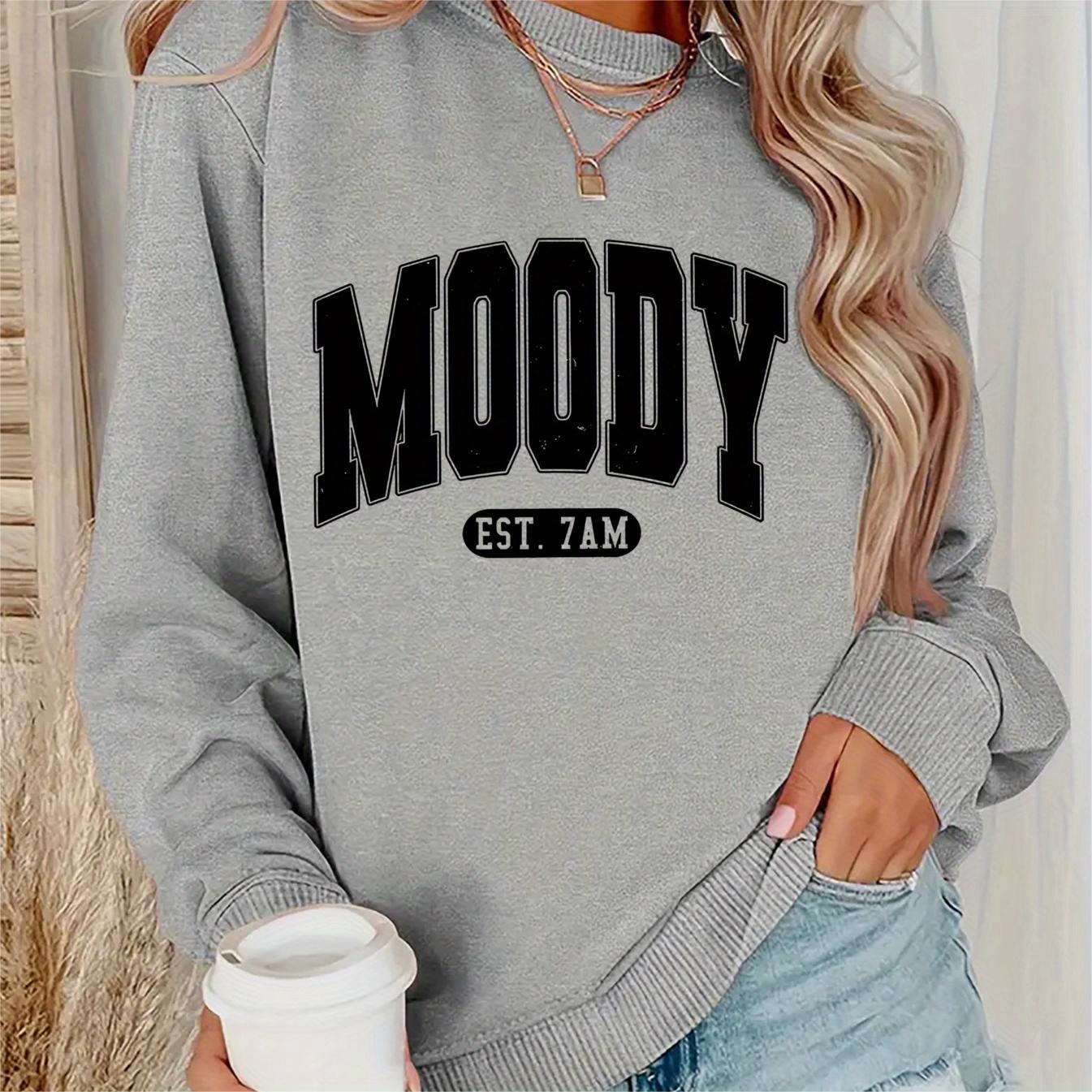 

Print Sweatshirt, Crew Neck Casual Sweatshirt For Fall & Spring, Women's Clothing