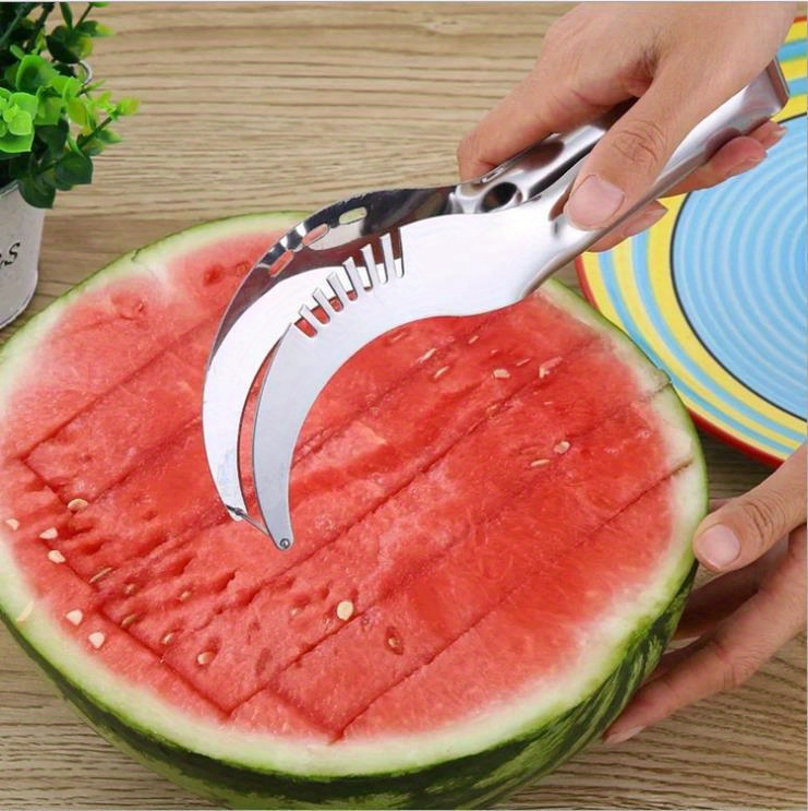stainless steel watermelon slicer cutter manual fruit with ergonomic handle kitchen gadget for quick easy melon cutting rust resistant tool no flint rod included details 1