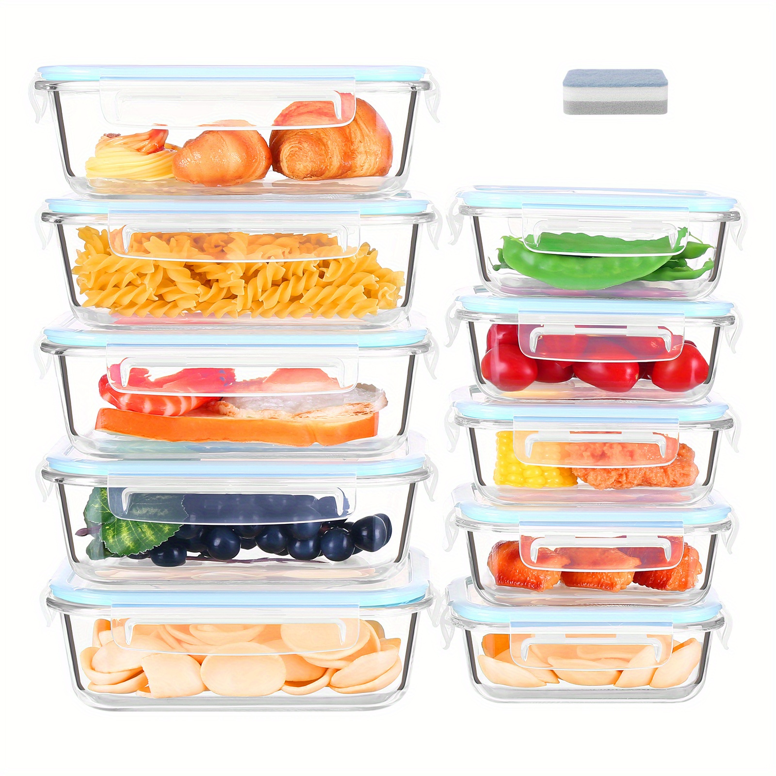 

Airtight Glass Food Storage Containers With Snap Lids - Bpa-free, Microwave & Dishwasher Safe For Meal Prep And Kitchen Organization