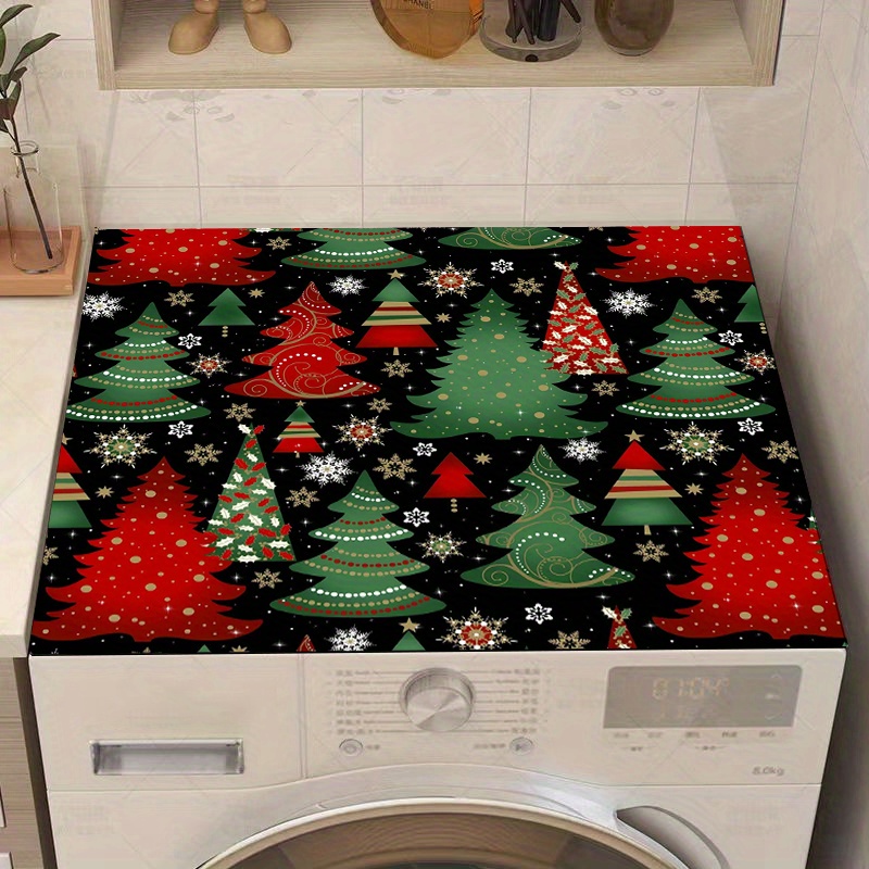 

Christmas Tree Print Dish Drying Mat - Polyester Pad For Kitchen, Coffee Station, Washing Machine & Fridge - Table Decor & Protection