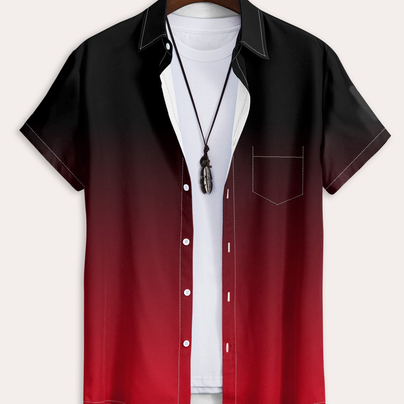 

Men's Gradient Color Shirt, Casual Lapel Slim-fit Button Up Short Sleeve Shirt For Summer Outdoor Activities