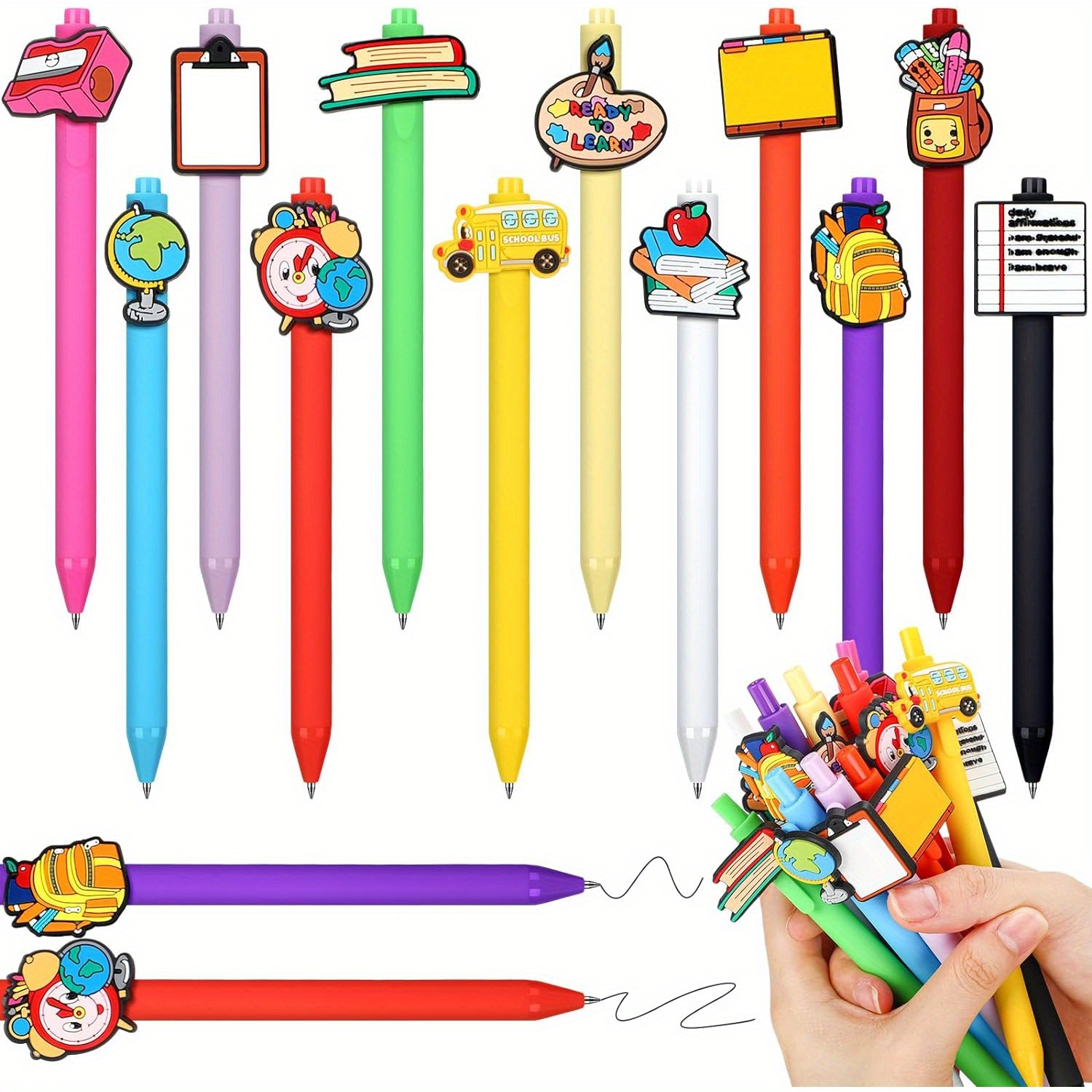 

12 Pcs School Pens: Cute Novelty Cartoon Ballpoint Pens For Office, School, Preschool, And Teacher Appreciation Gifts