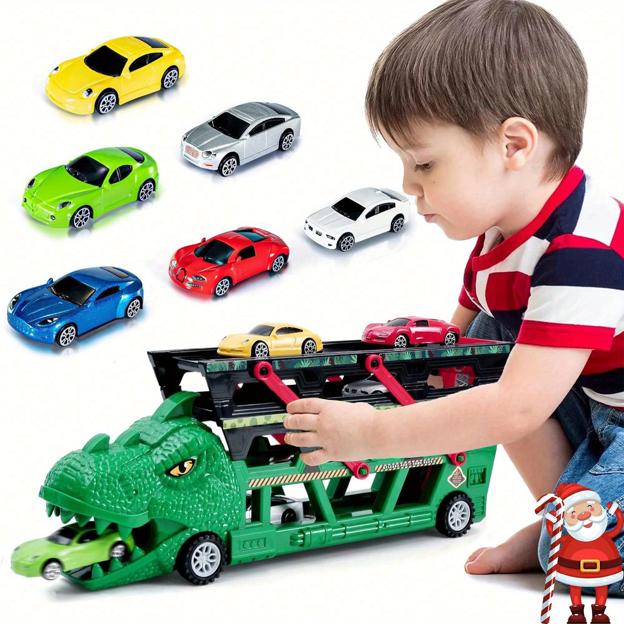 

Dinosaur Truck Toys With 6 Die-cast Alloy Race Cars For 3 4 5 6+ Years Old Boys And Girls, Dinosaur Transport Carrier Truck With 4 Expandable Levels And Launcher, Christmas Birthday Gift For Kids