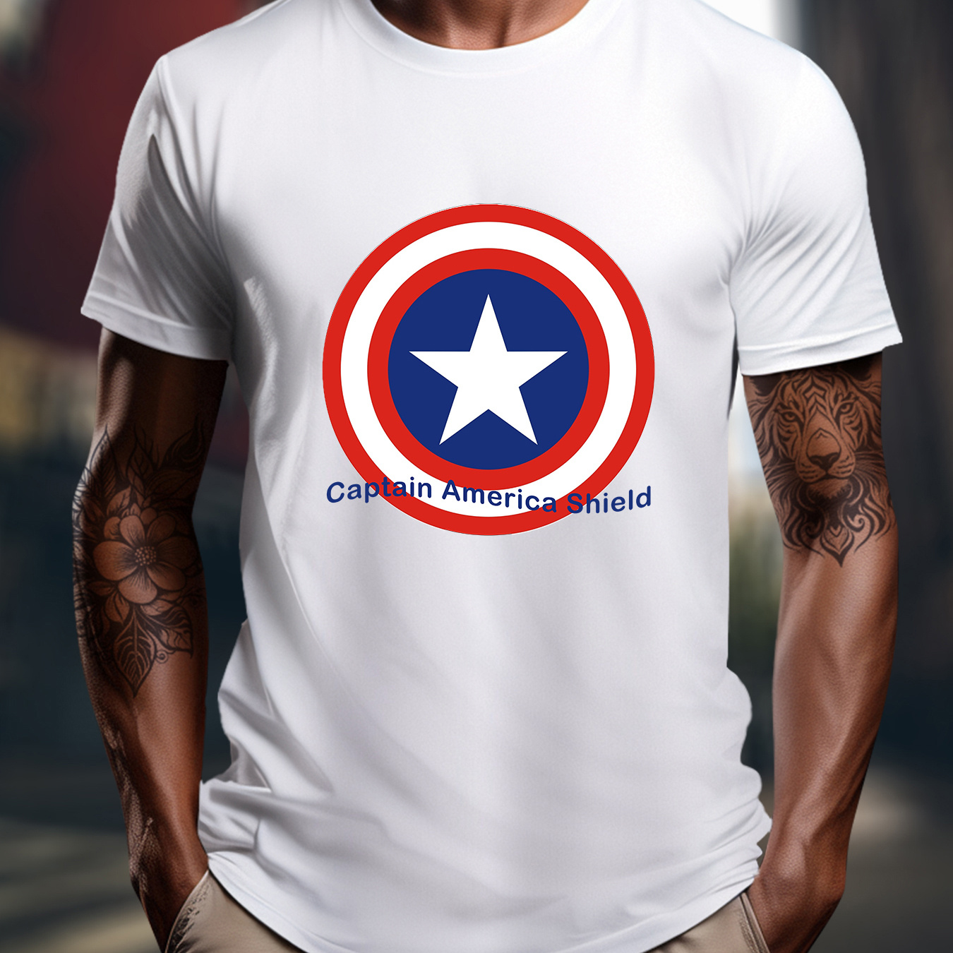

1 Piece, 100% Cotton T-shirt, Captain America Shield, American Independence Day Gift, Men's Personality, Crewneck Men's Printed Casual T-shirt, Summer Fashion Household Sports