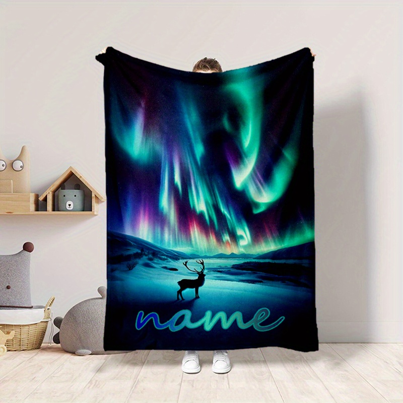 

Customizable Aurora Borealis Name Blanket - Personalized Soft Polyester Fiber Throw, Ideal For Office Lounging, Sofa Relaxation & Living Room Decor, Large Comfort Size Over 1.8m