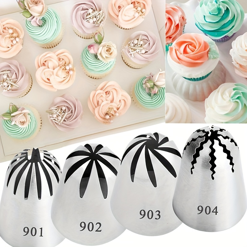 

4pcs Extra Large Stainless Steel Decorating Nozzles Set 901, 902, 903, 904 - Cake, Cupcake, Baking Pan Decorations, Baking & Decorating Tools, For Cream & Cookies, Kitchen Gadgets