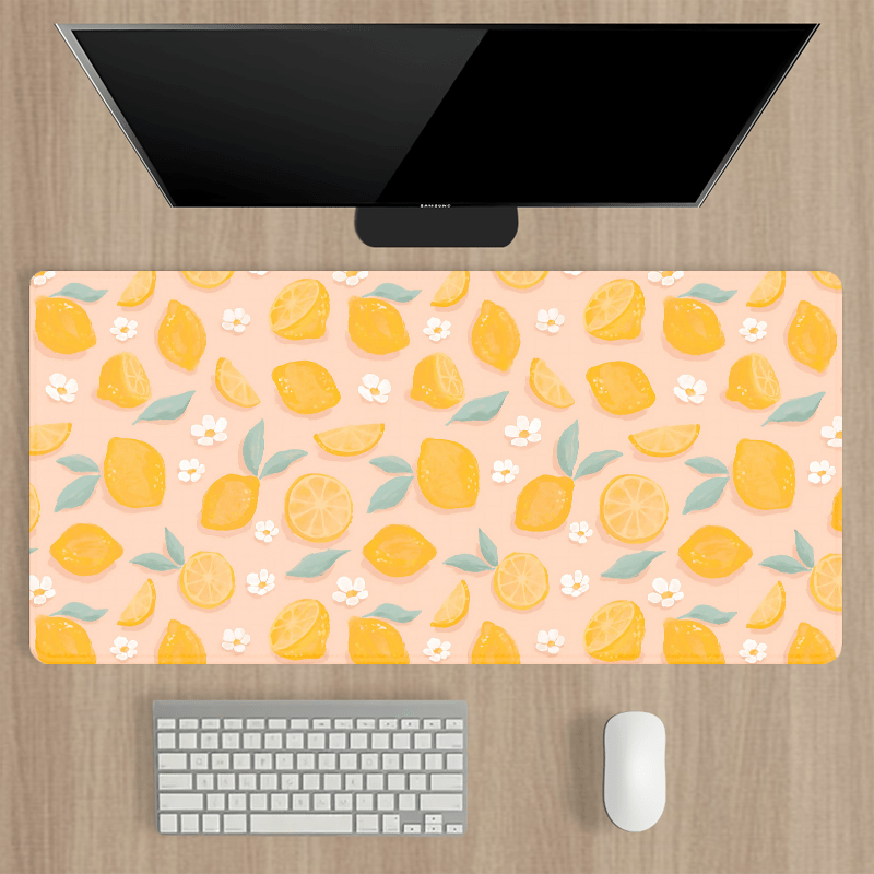 

Lemon Floral Extended Mouse Pad - Rubber Desk Mat, Oblong Shape, Non-slip Base, Durable, Large Keyboard Pad, Office Accessory, Gaming Mousepad, Gift For Office Or Home - 35.4x15.7 Inches