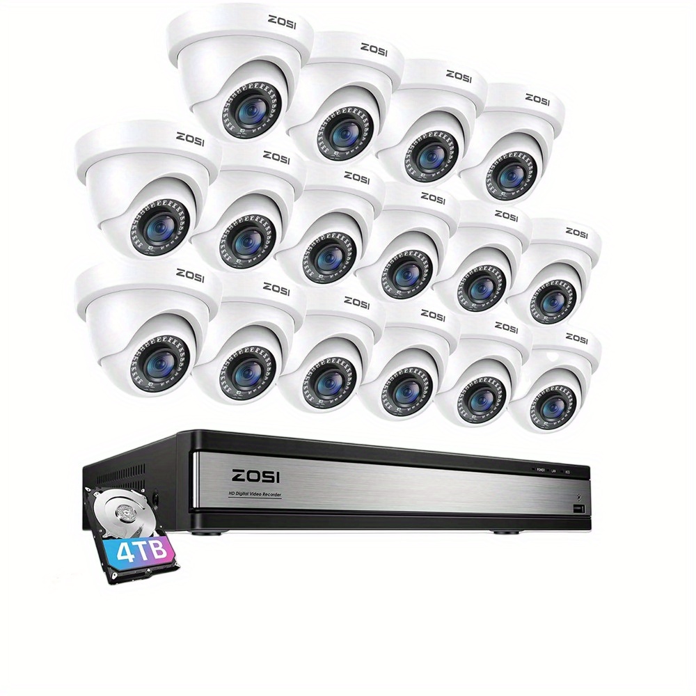 

Zosi 16 Channel 1080p, 1080p H.265+ Wired Dvr With 4tb Hdd, 12pcs 1080p Cctv Surveillance Camera Outdoor Indoor, 80ft Night Vision, 90° View Angle