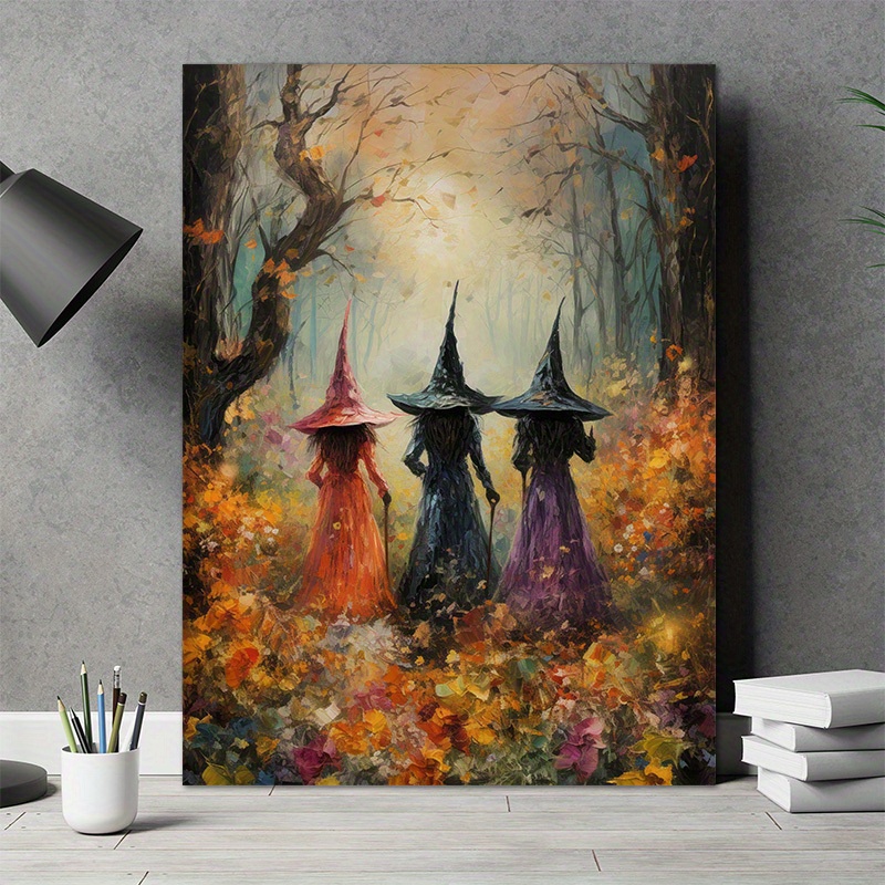 

1pc Framed Beautiful Witches Coven Scenic Canvas Painting Witches Poster Halloween Canvas Print Vintage Wall Art Spooky Home Decor Perfect Gift For Horror Fans Modern Artwork For Bedroom Living Room