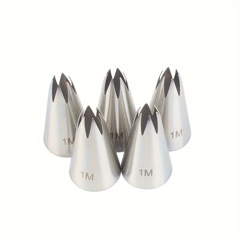 

5 Pack Stainless Steel Icing Piping Nozzles Set, 1m Open Star Tips For Cake Decorating, Cupcake Design, Pastry Baking Tools, Kitchen Gadgets For Desserts And Cookies