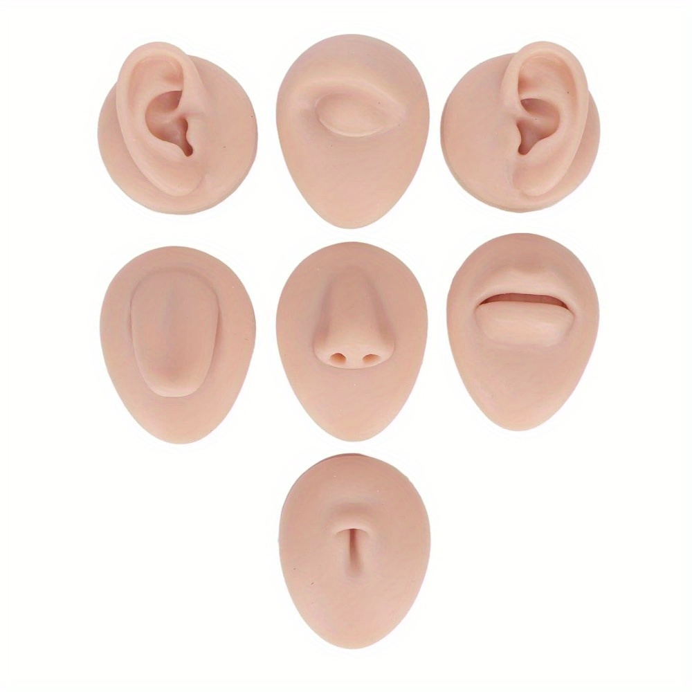 

7pcs Piercing Practice , Silicone For Piercing Kit, Fake , Soft Silicone Ear Mouth Nose Eye Tongue Model (middle Skin)