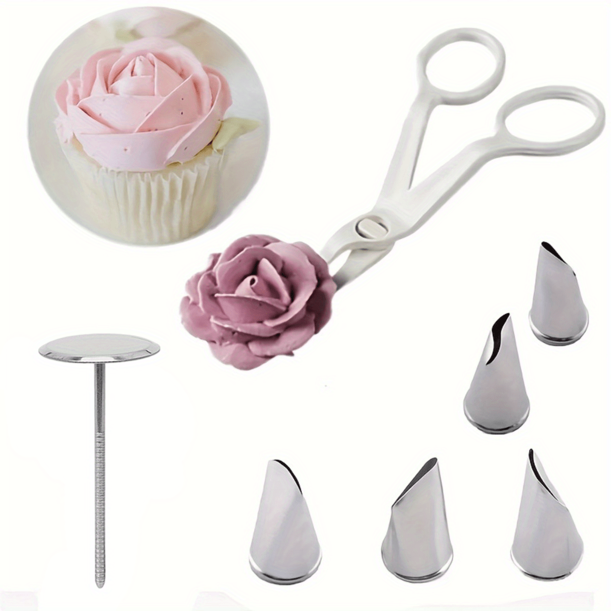 

2/7pcs Set Piping Tool Set Rose Piping Nozzle Piping Nail Piping Scissors Cake Decorating Nozzle Pastry Cupcake Baking Pan Decoration Baking Tools Piping Tools Cake Tools Cream Cookies Kitchen Gadgets