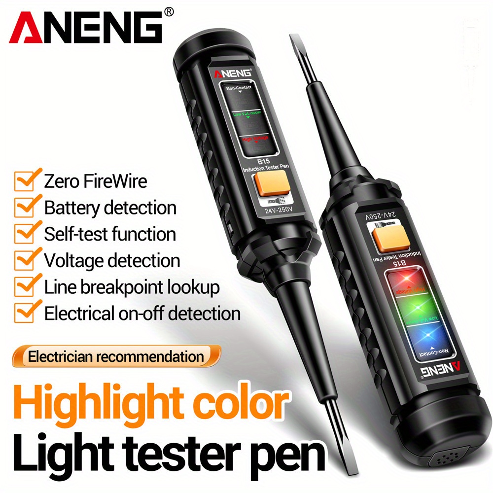 

Aneng B15 Electrician's Pocket Tester Pen - Dc Voltage Detection, Insulated Screwdriver Indicator With Light & Sound Alarms, Self-testing Feature, Abs Material Electrical Tester Tester Electrical