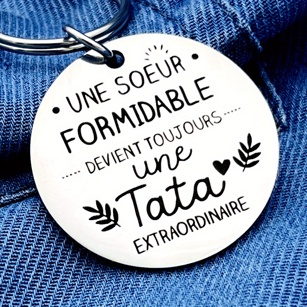 

Stainless Steel Keyring For Sister - Inspirational French Engraved Pendant, For Aunts - Formidable Sister To Extraordinary Aunt Keepsake