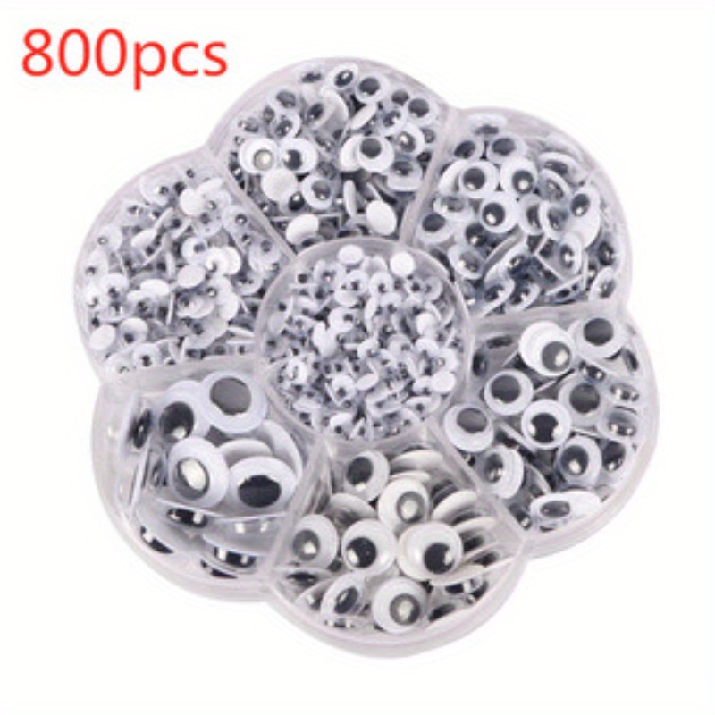 4/5/6/7/8/10/12mm 800pcs Black And White Mixed Pack Googly Eyes With Adhesive Backing