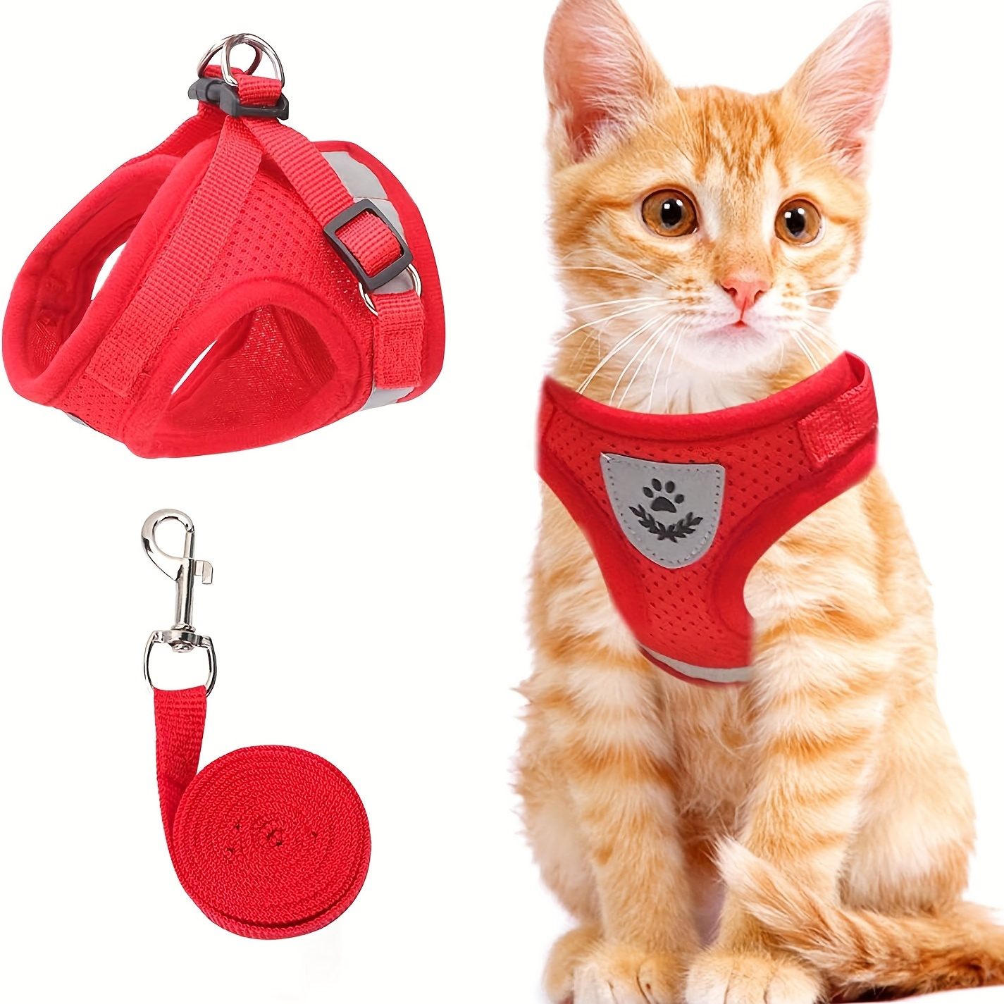 

Adjustable Cartoon Pattern Cat Harness With Reflective Straps, Escape Proof Polyester Vest For Walking, Leash Included - Hand Wash Only