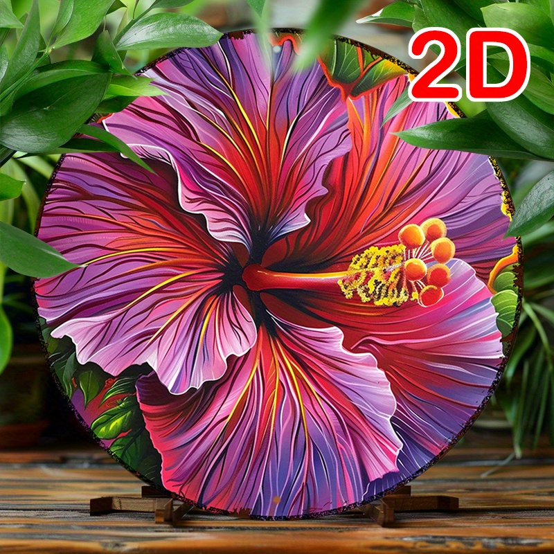 

8x8inch (20x20cm) Round Aluminum Sign: Colorful Hibiscus Flower Art Decorations - Uv Resistant, Waterproof, And Easy To Hang