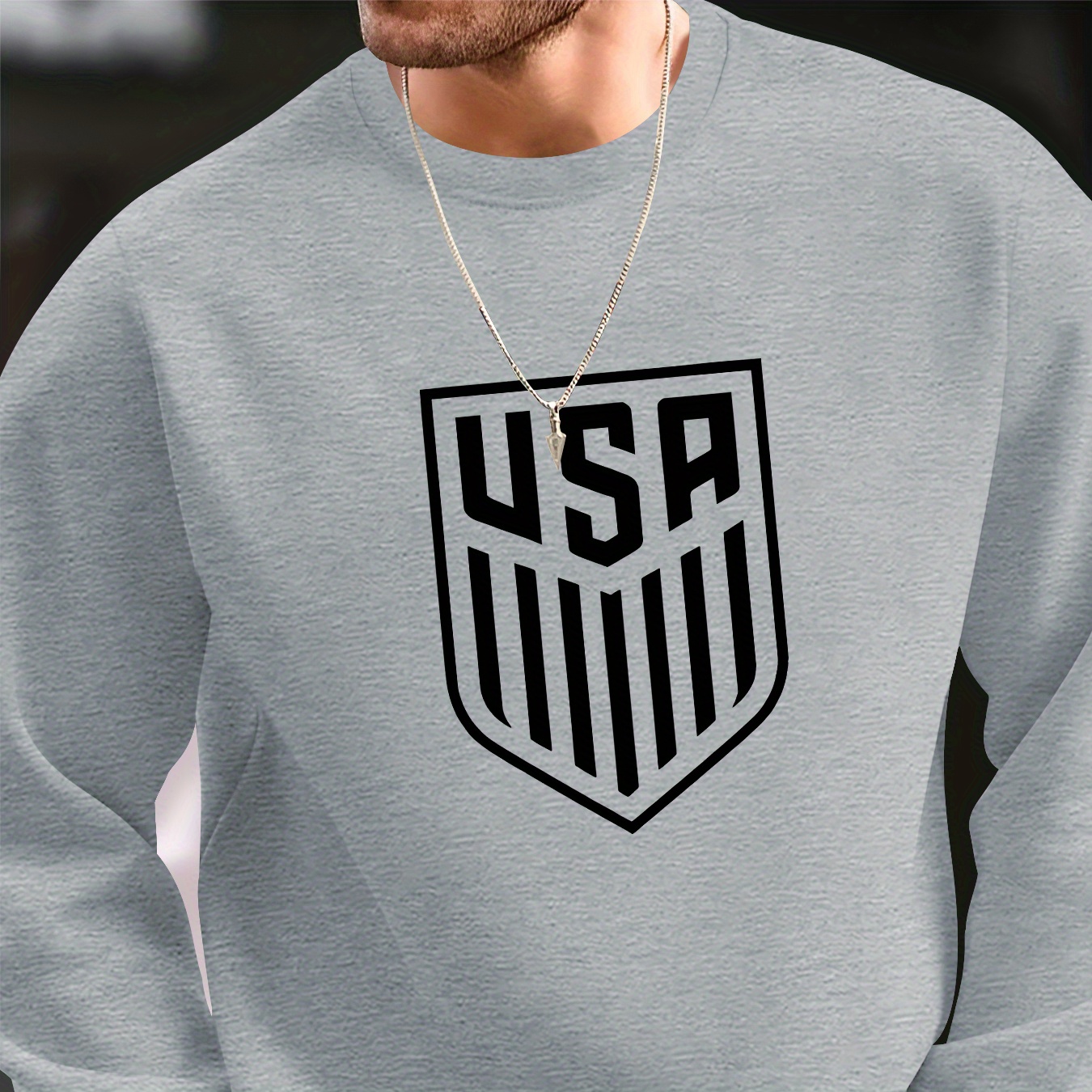 

Usa Graphic Print Men's Crew Neck Long Sleeve Sweatshirt, Trendy Pullover Sweatshirt, Casual Comfortable Versatile Top For Outdoor Sports