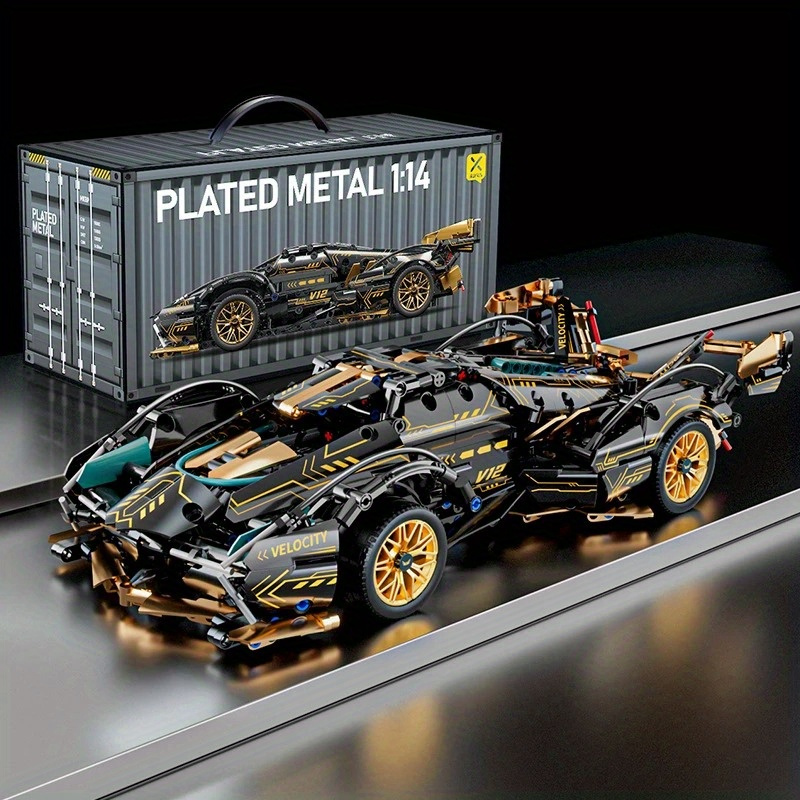 

1314pcs Building Car Black V12 1:14 Diy Building Ket Car Toy Birthday Gift Christmas Gift