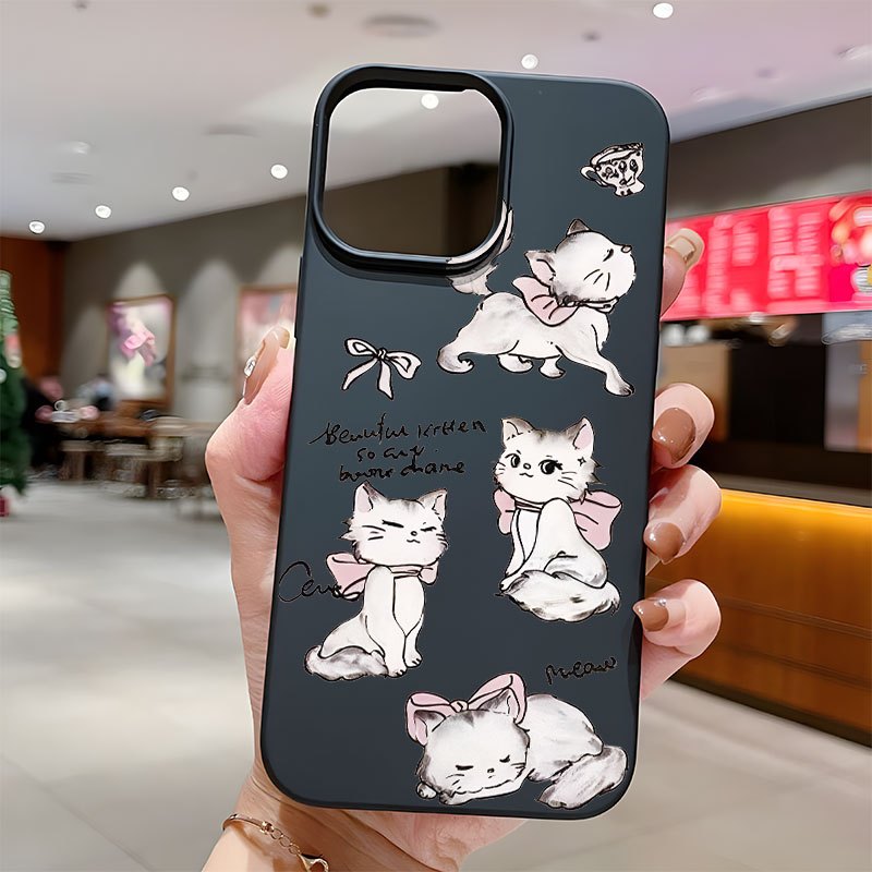 TEMU Phone Case - Bc276 Black Cat With Pink Bow - Round Edge Large Hole Frosted Tpu Print - None