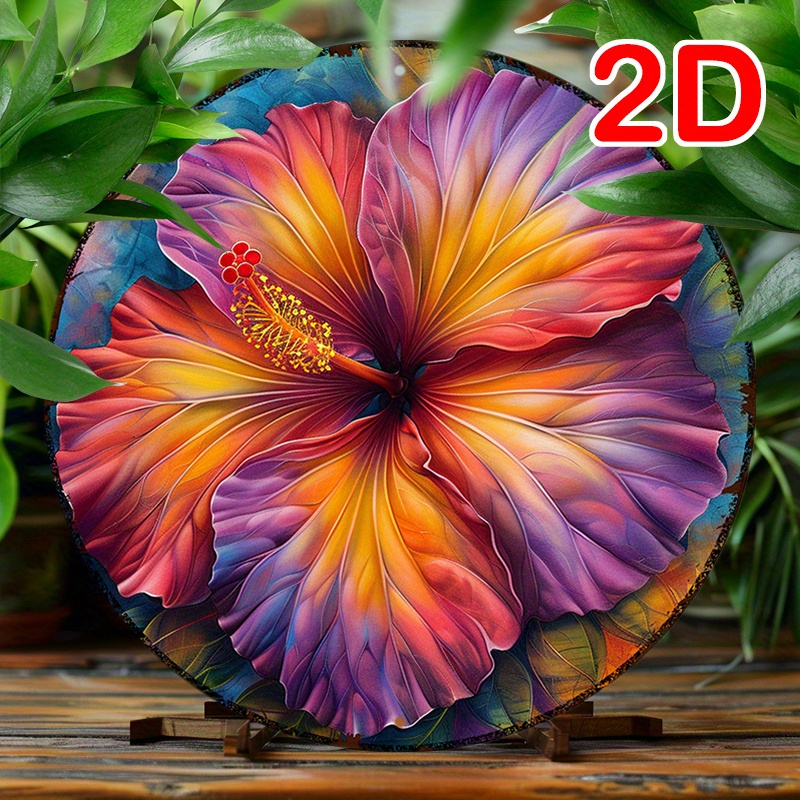 

Colorful Hibiscus Flower 8x8" Round Aluminum Sign - Vintage Decor For Home, Office, Or Cafe