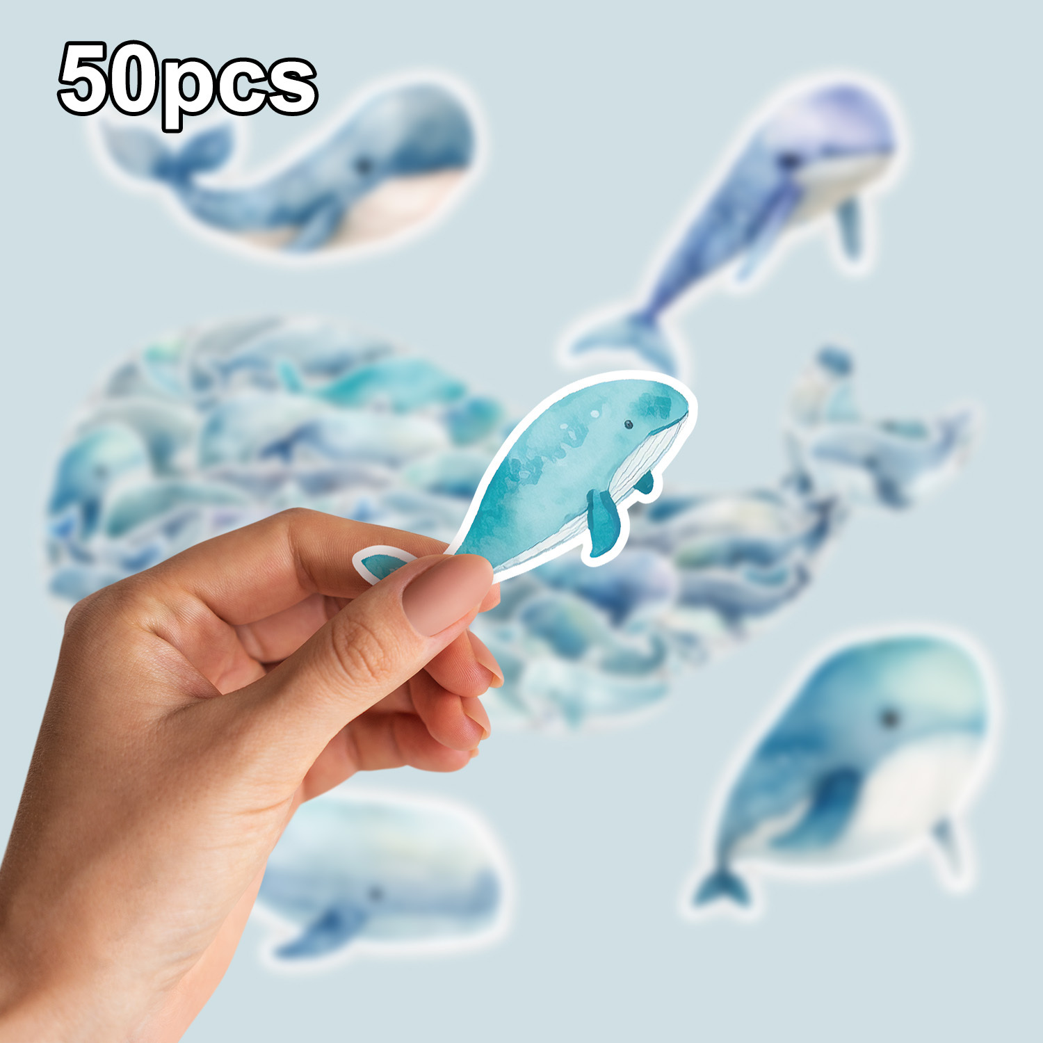 50pcs Blue Whale Decals For Motorcycles, Waterproof Pp Material Stickers For Cars, Laptops, Phones, Luggage, Skateboards & More