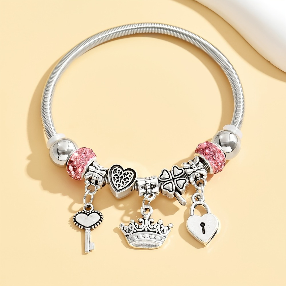 

1pcs Bohemian Alloy Crown & Key Lock Pendant Bracelet - Vintage Charm, Ideal For Women, Perfect Valentine's Day Gift