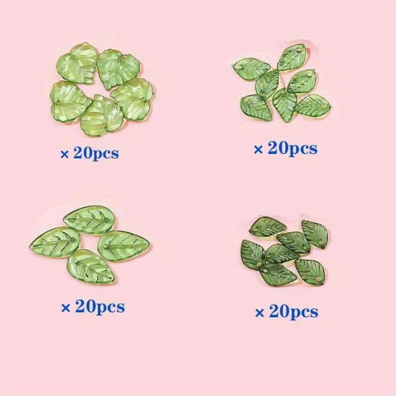 80pcs Mini Acrylic Leaf Beads - Assorted Styles For Making, Handcrafted Accessories