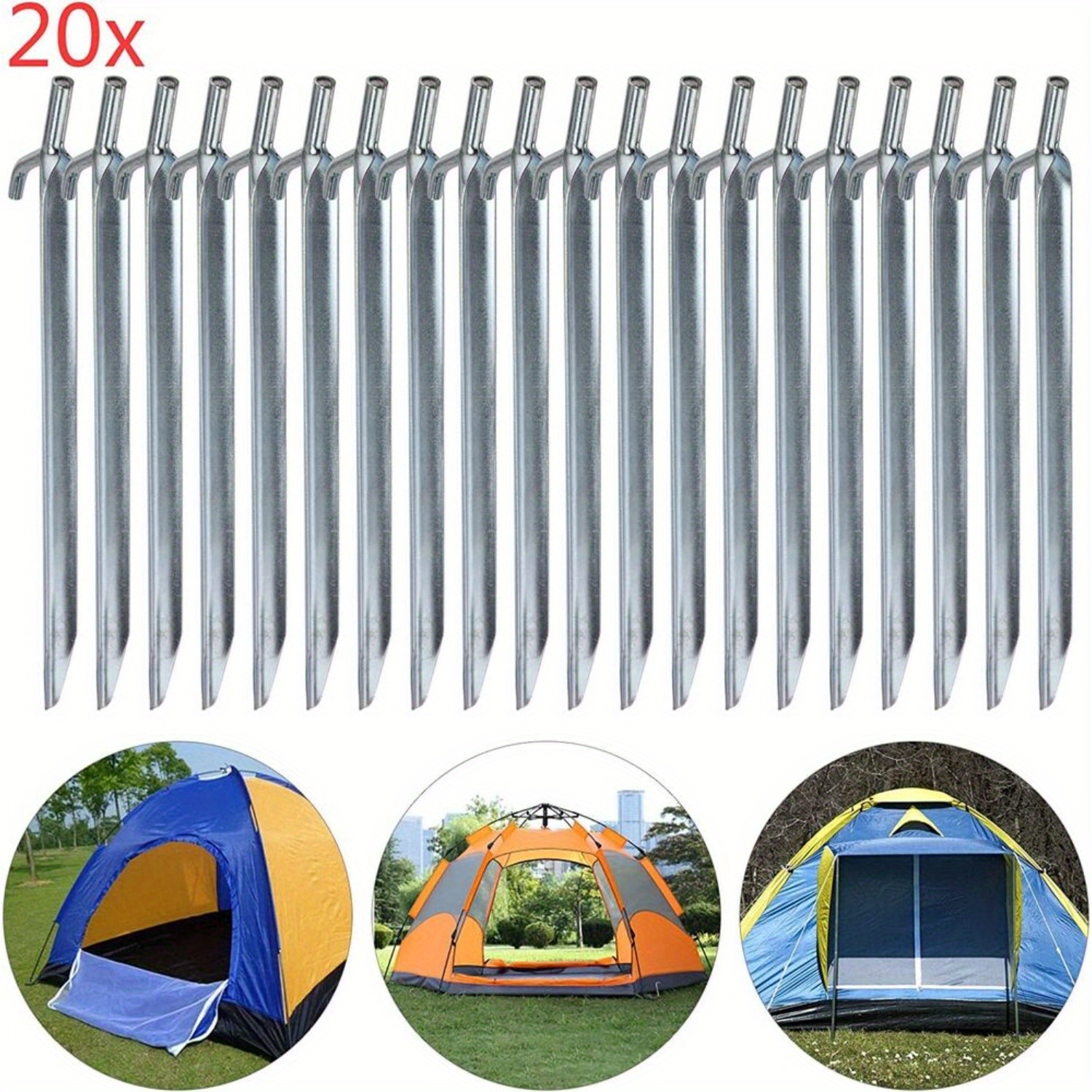 E-shop 20er-Pack Eisenrohre Zeltstifte, 30cm Universelle Bodenanker Stifte für Camping, Outdoor Zeltstifte, Langlebige Stahlzeltstifte für sicheren