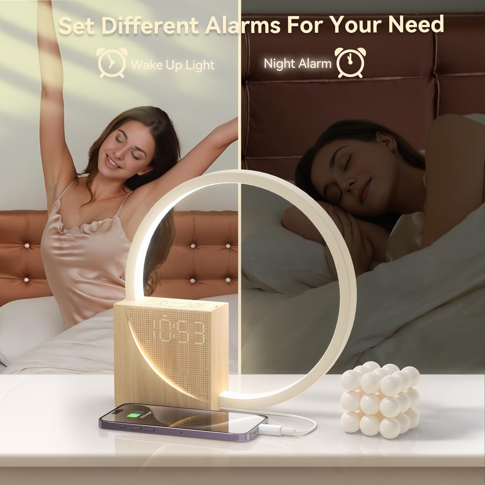 sunrise alarm clock for heavy sleepers adults wake up light sleep aid 10 white noise sound machines with 30 60 90 timer 3 level dimmable touch table lamp with snooze usb charger port 6