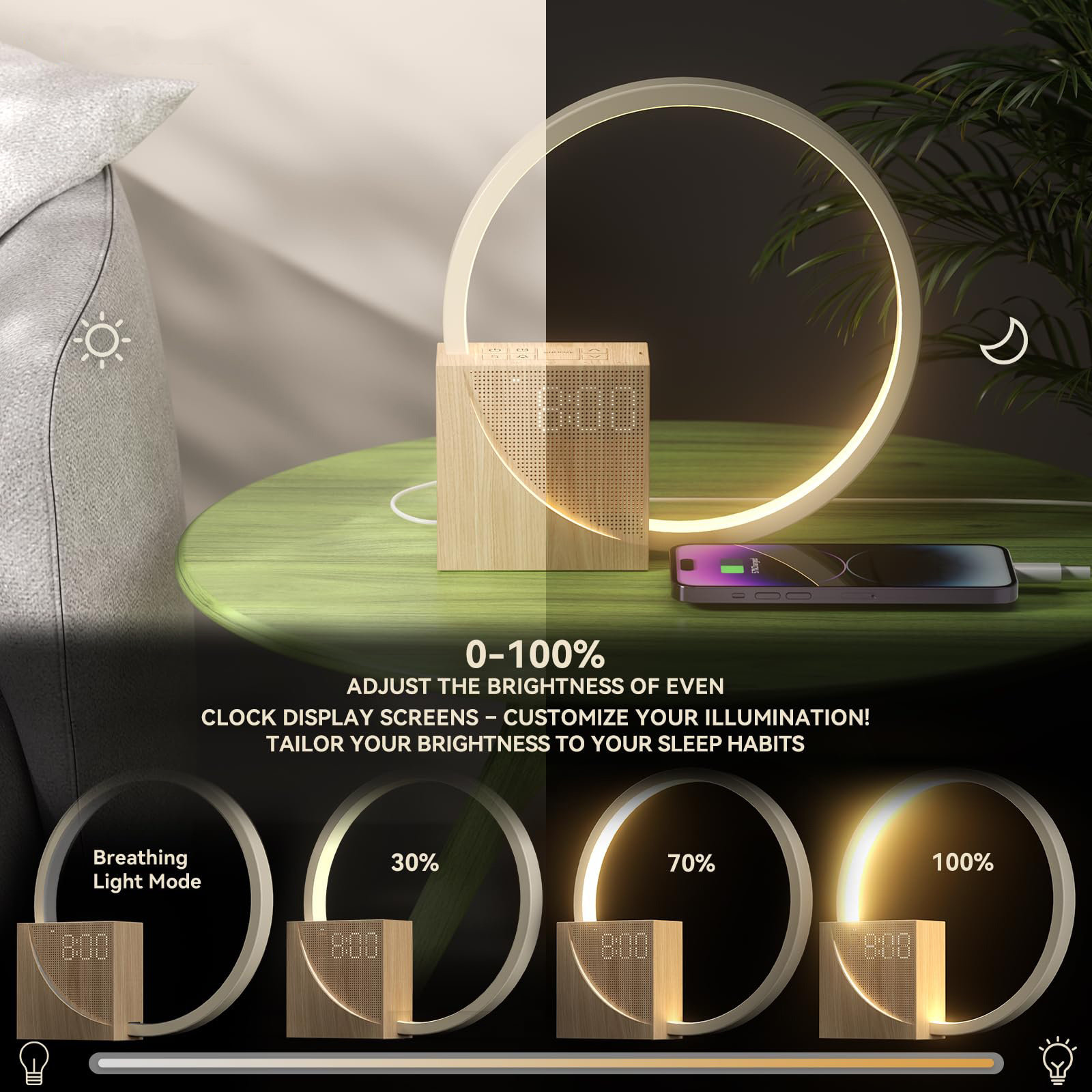 sunrise alarm clock for heavy sleepers adults wake up light sleep aid 10 white noise sound machines with 30 60 90 timer 3 level dimmable touch table lamp with snooze usb charger port 7