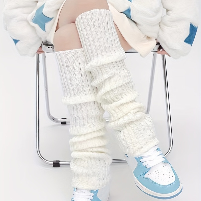 

1 Pair Simple Winter Leg Warmers, Solid Color Non-slip Versatile Casual Comfortable Knee High Socks For Women