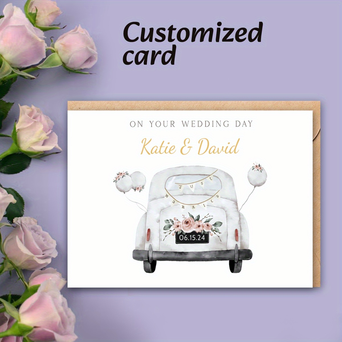 

1pc, Custom Wedding Greeting Cardcustom Card, Wedding Card, For Newly , Bride, Groom, Lover, Personalized Name Date