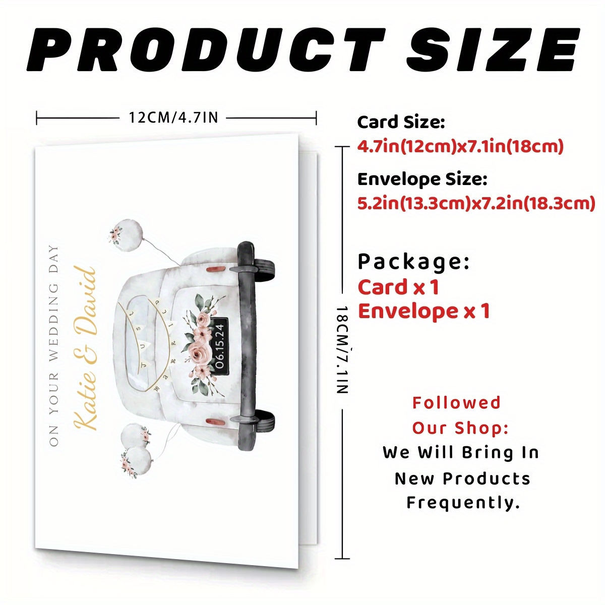 TEMU 1pc, Custom Wedding Greeting Cardcustom Card, Wedding Card, For , Bride, Groom, Lover, Personalized Name Date