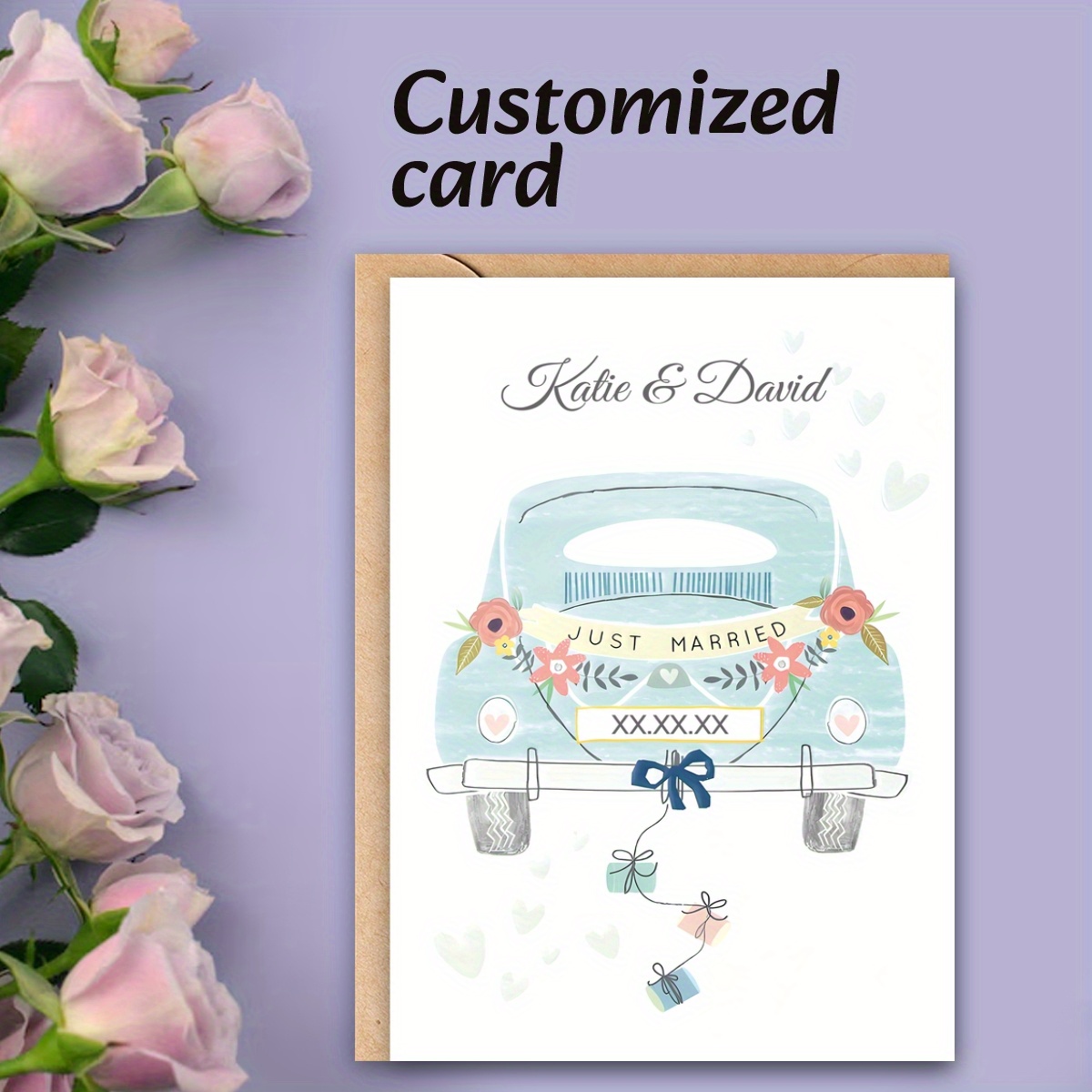 

Personalized 'just Married' Wedding Card - Custom Name & Date For Newlyweds, Bride, Groom, Lover - Elegant Stationery & Gift Packaging