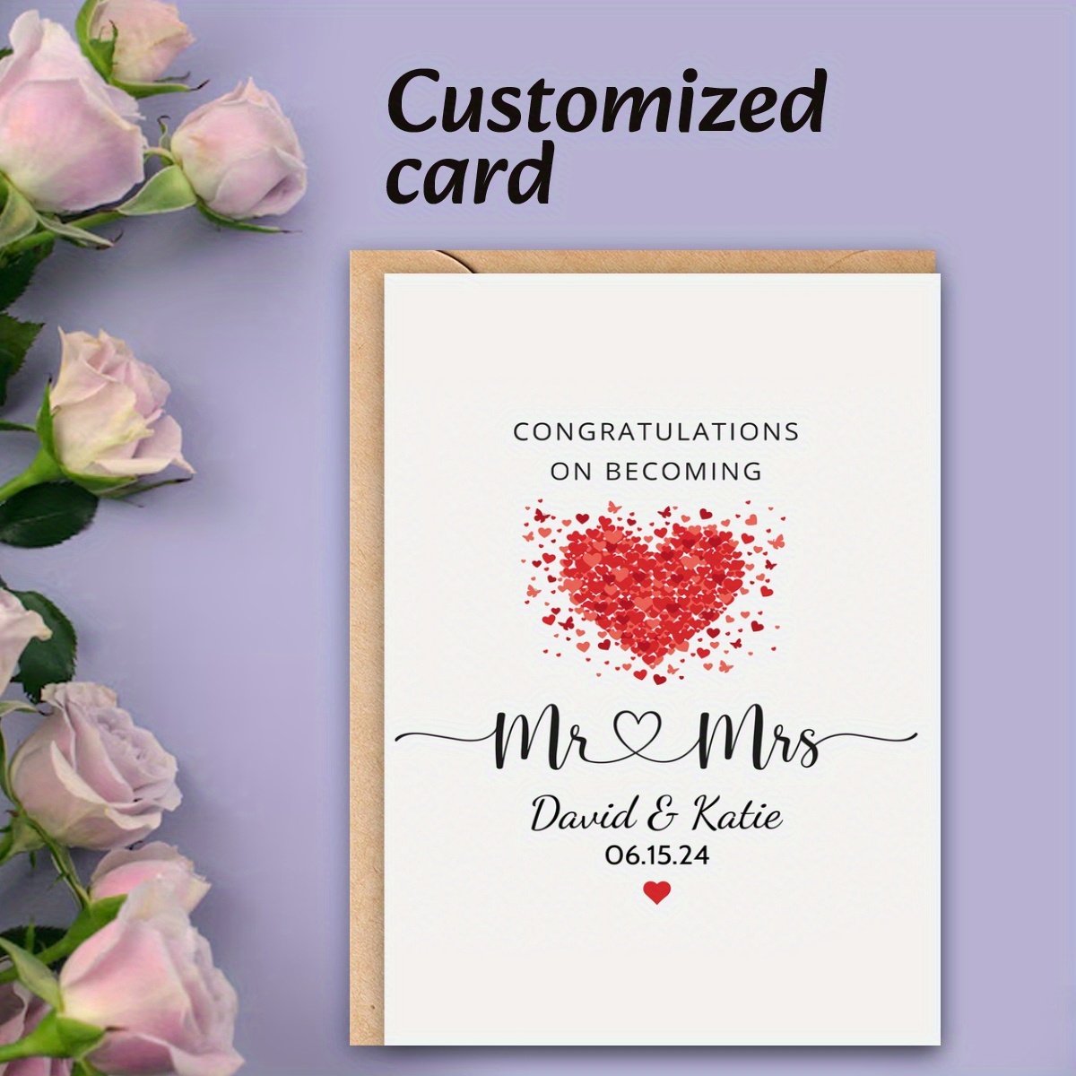 

Customized Wedding Announcement Card: Celebrate Love With Personalized Names And Dates - Perfect For Engagements, Anniversaries, Valentine's Day, And More!