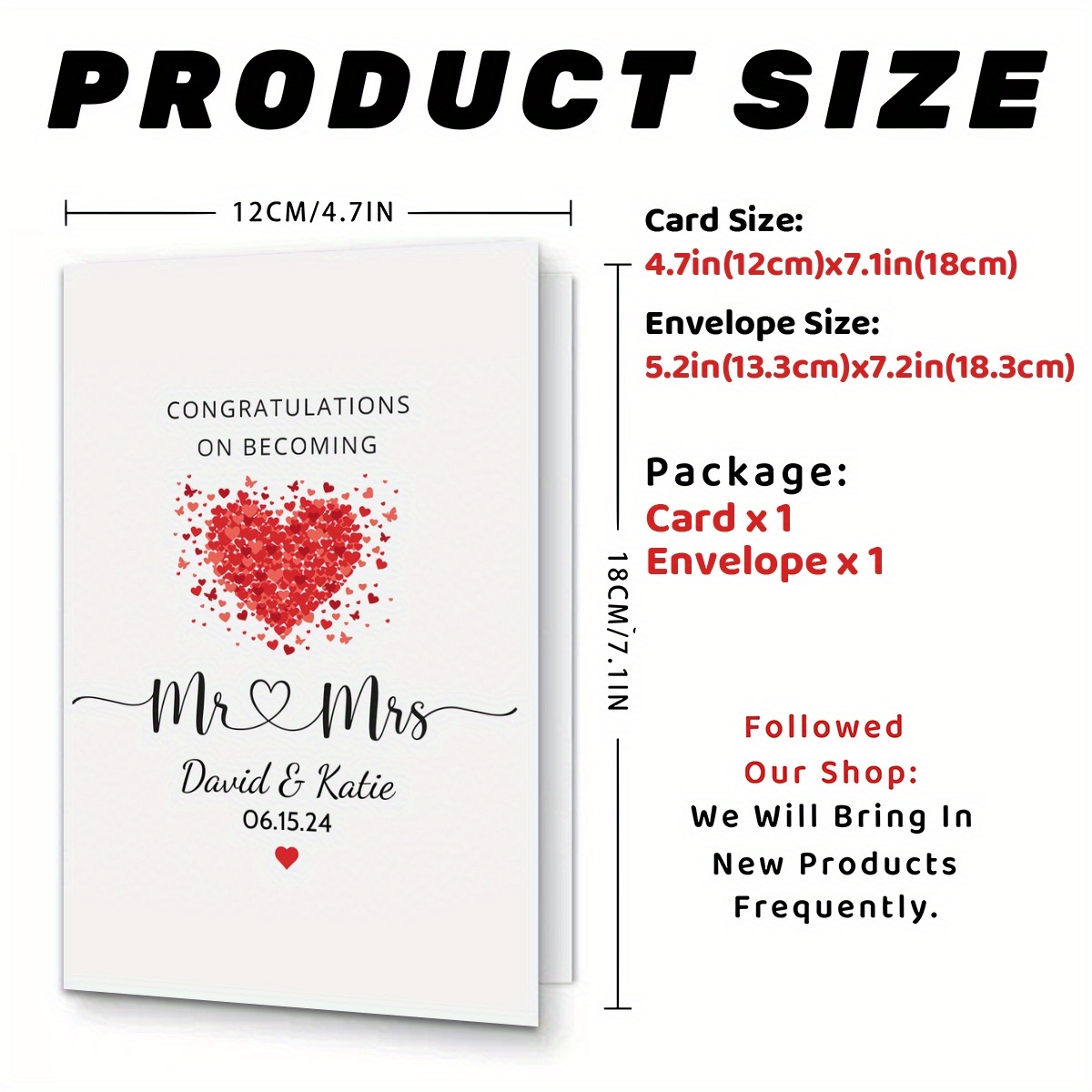 TEMU Custom 1pc Card, Engagement, Anniversary, Valentine's Day, Congratulations Gift Card, For The Couple, Couple, Personalized Name And Date