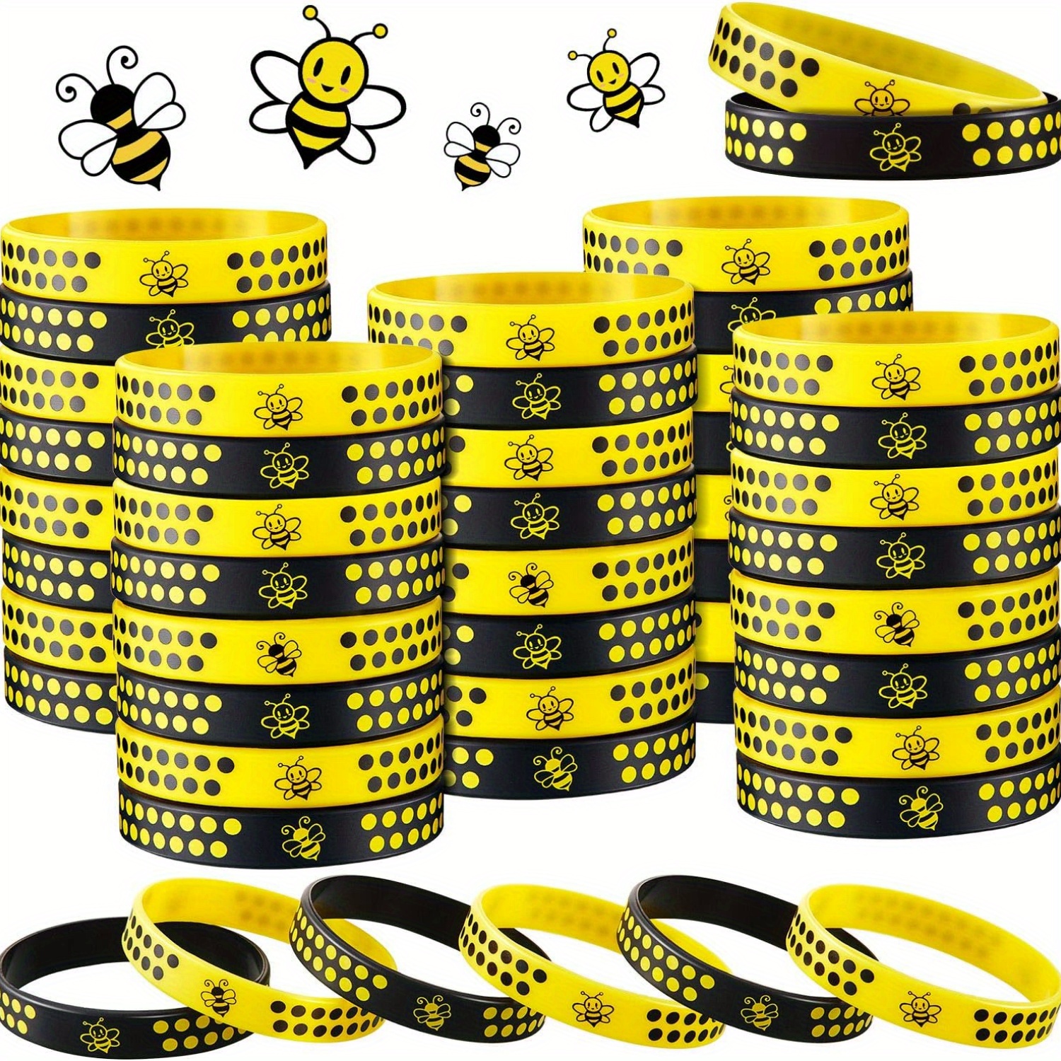 

12pcs Bee-themed Silicone Wristbands - Waterproof & Soft, Assorted Colors For Parties, Classroom Decor & Birthday Gifts