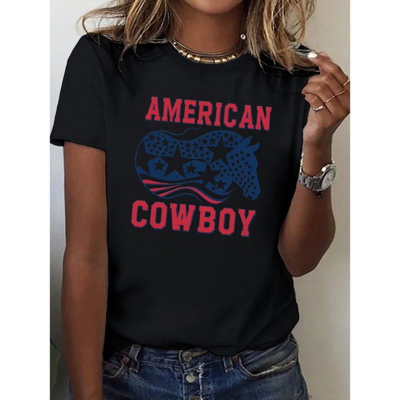 

American Cowboy Flag Design Pure Cotton Women's Tshirt Comfort Fit