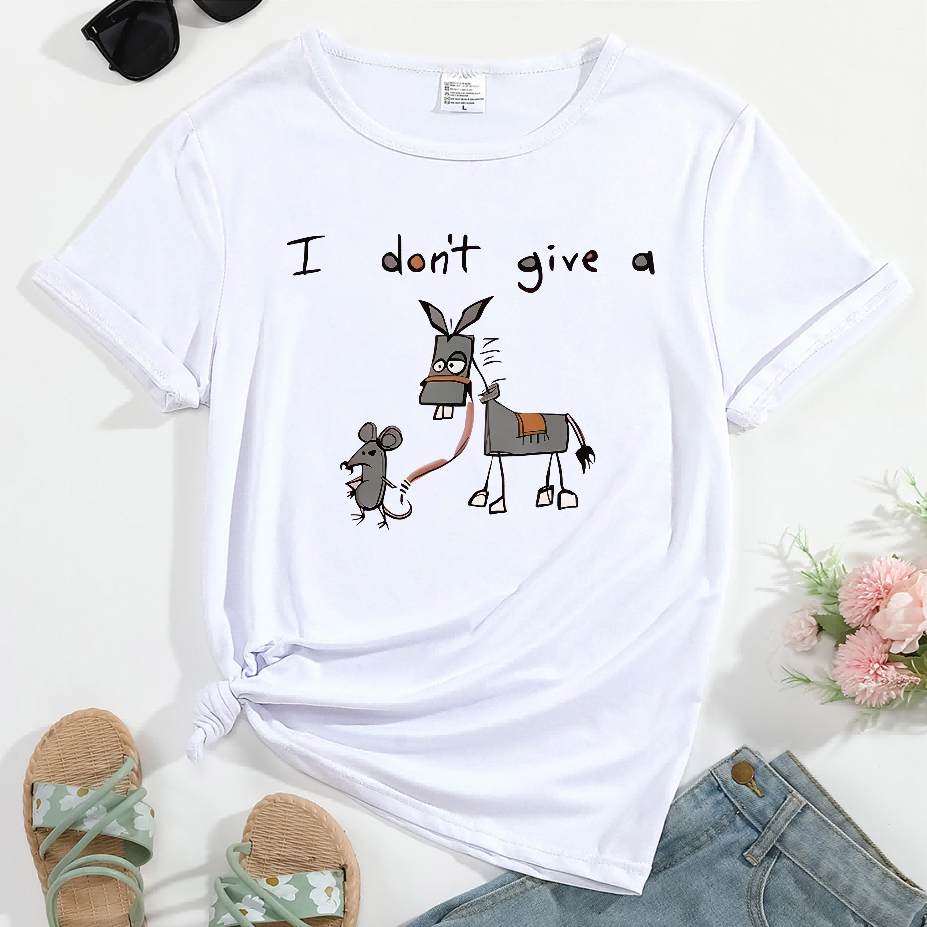 

Funny Cartoon & Slogan Print Comfy T-shirt, Short Sleeve Stretchy Sports Tee, Women's Activewear