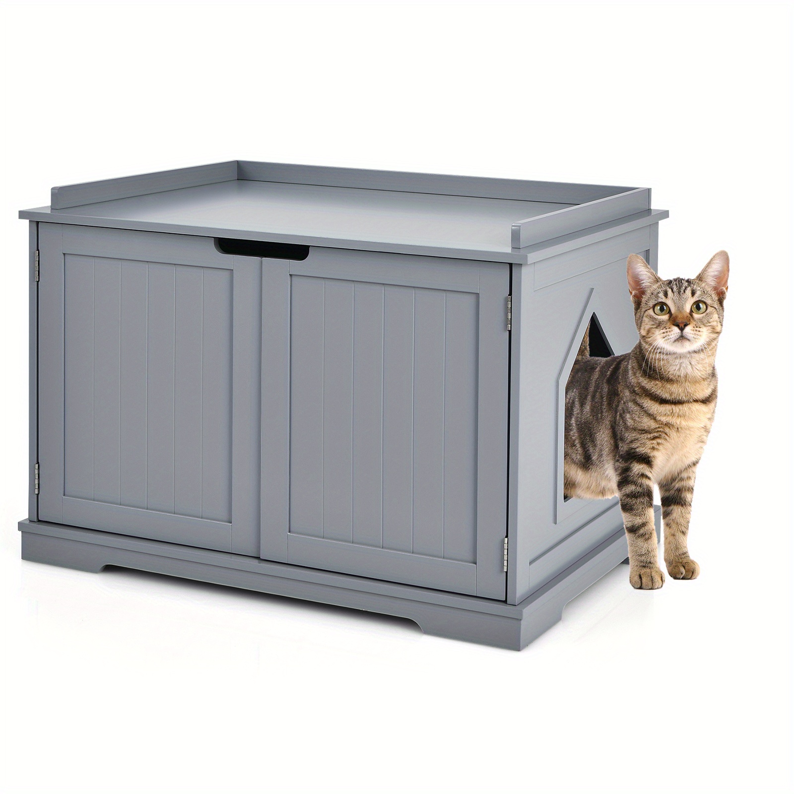 Image of Cat House With Bed, Litter Box With Entrance, Pet Box Pet Crate Made Of Wooden Structure, Large Litter Box Cat Cabinet For Pet (gray)