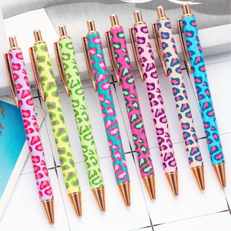 

4pcs Heat Transfer Film Pens, Creative Cartoon Leopard Print Ballpoint Pens, Retractable Metal Medium Point Oval-shaped Gift Pens