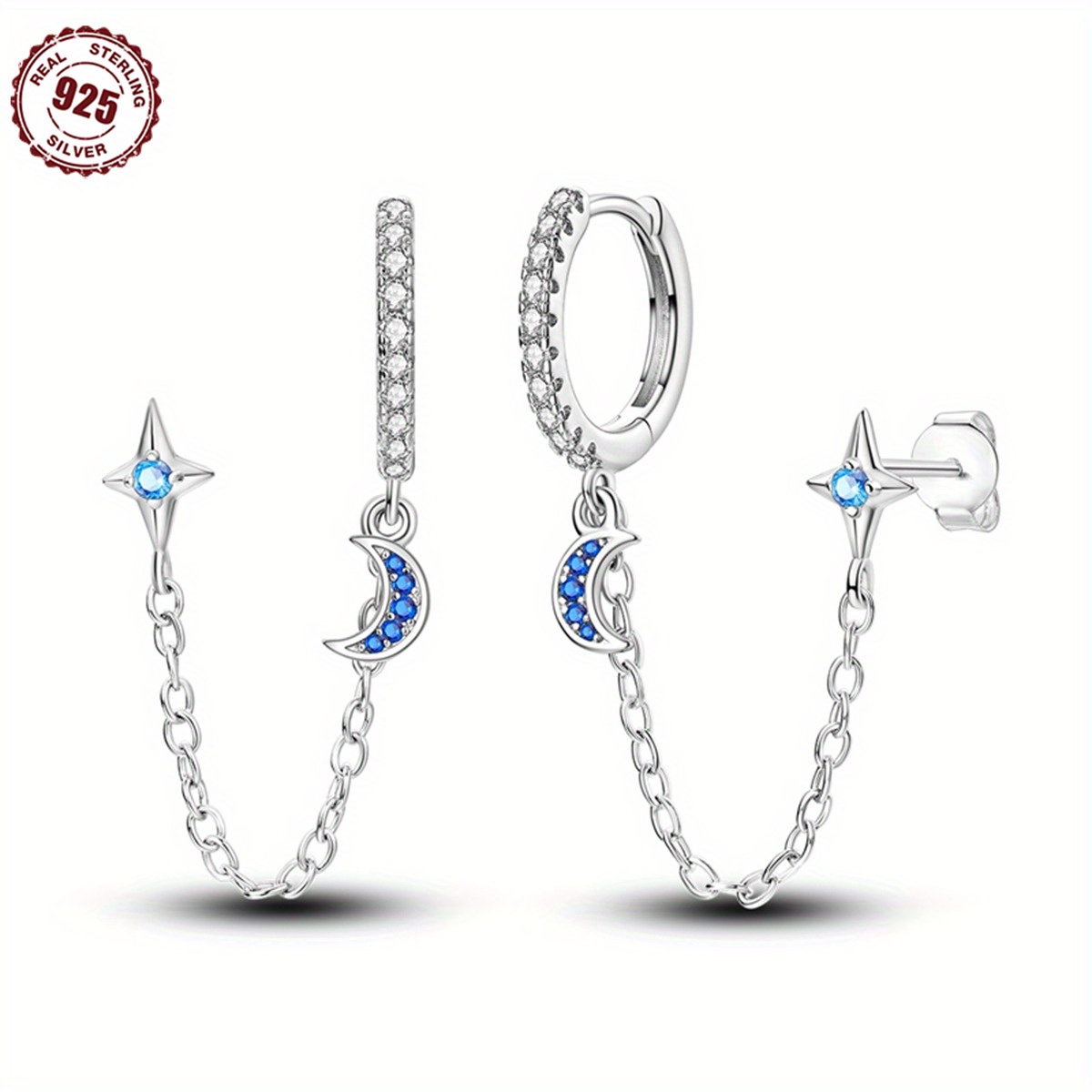 TEMU 1 Pair S925 Sterling Silvery Star And Moon Double Layer Earrings Mysterious Simple Earrings Jewelry Accessories Jewelry Birthday Gift